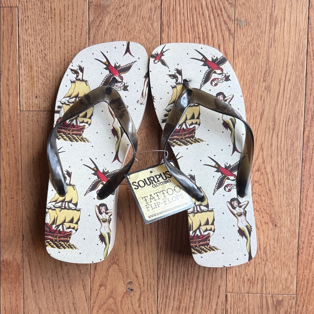 Sourpuss Y2K Tattoo Art Flip Flops